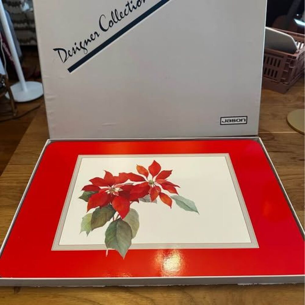 Vintage Set of Jason Designer Collection Poinsettia Placemats Holiday Decor